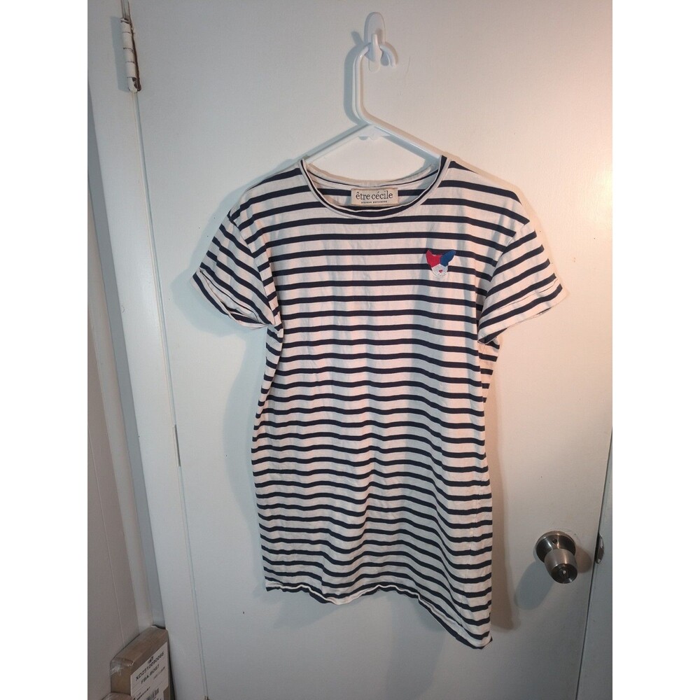 Etre Cecile Breton Striped Shirt French Bulldog Dog Patch T-Shirt Dress Size S